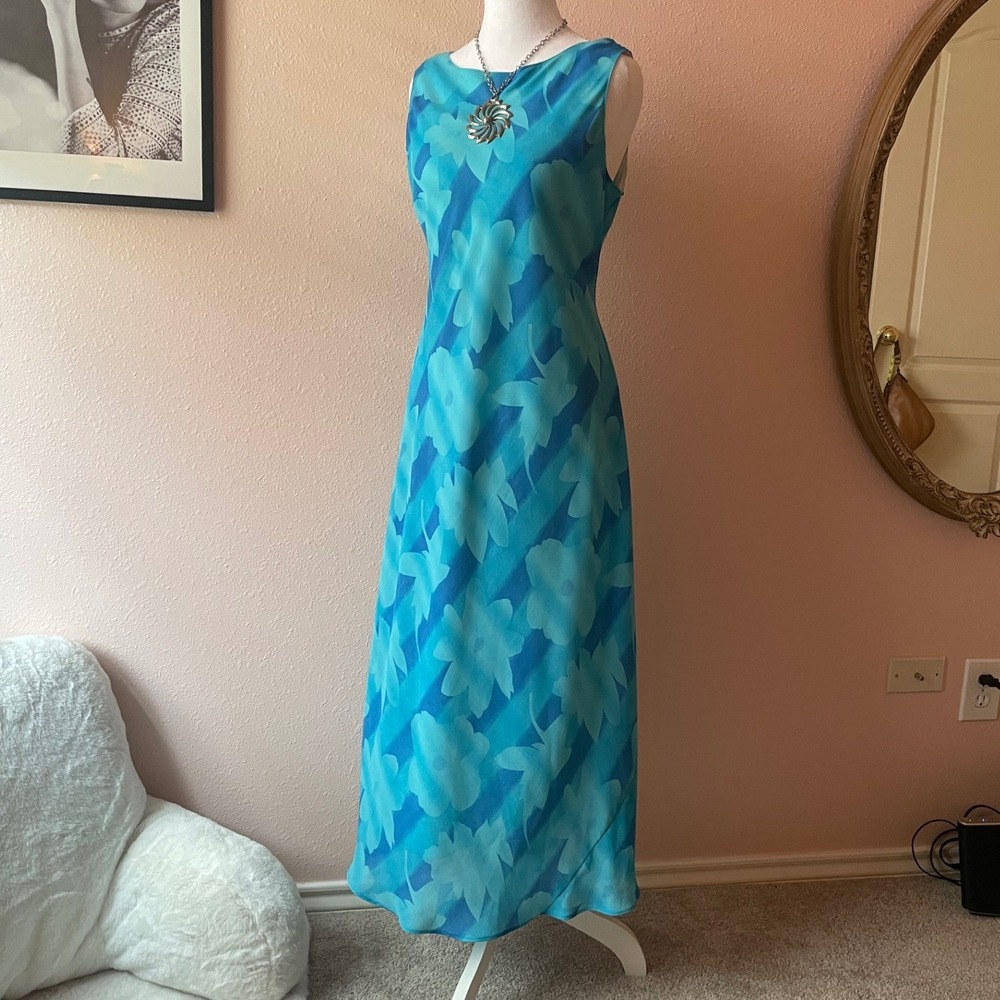Vintage 90s Blue Summer‎ Mermaid Maxi Dress